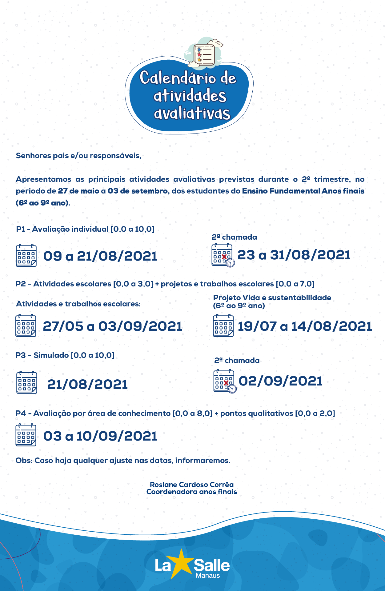 Calendário de Atividades Avaliativas - Anos Finais